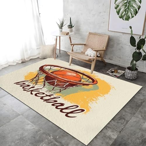 FASTLATE Farbenfrohe Teppich Teppich Handgezogener Basketball Hoop Anti Shed Lounge Wohnzimmer Teppiche Maschin, von FASTLATE