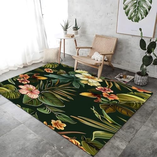 FASTLATE Fläche Teppich Tropische Blumen Und Pflanzen Drucken Teppichs Weiche Luxuriöse Einfache Pflege Kurzfutter - Moderner Schlafzimmer Teppichgrün Großer Teppich Für Dining Lounge Bett, von FASTLATE