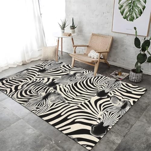 FASTLATE Fläche TeppichWaschbar Für Wohnzimmer Teppiche Zebra Streifen Tierdruck Für Eingangseingangsfleckenfleck-Resistant Teppich Für Badezimmer Wäscherei Kinderzimmer Büro Schwarz Weiß, von FASTLATE