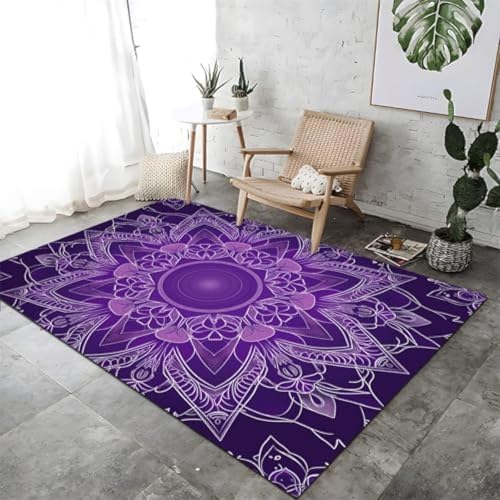 FASTLATE Fläche TeppichWaschbarer Wohnzimmer Teppiche Künstlerische Symmetrische Mandala Blumen Für Eingangseingangsfleckenfleck-Widerstands-Teppich Für Badezimmer Wäsches Kinderzimmer Büro Lila Lila von FASTLATE