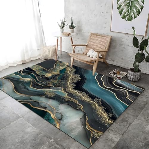 FASTLATE Fläche Teppiche Achat Aquarell Gold Folie Teppich Wohnzimmer Bodenmatten Weiche Flächen Teppichblau -Maschine Waschmaschine Teppich Für Teppichbettbalkon Foyer Matte, von FASTLATE