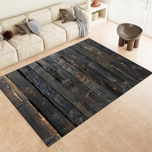 FASTLATE Fläche Teppiche Vintage Schwarzes Holz Getreide Weich,80 X 150 cm von FASTLATE