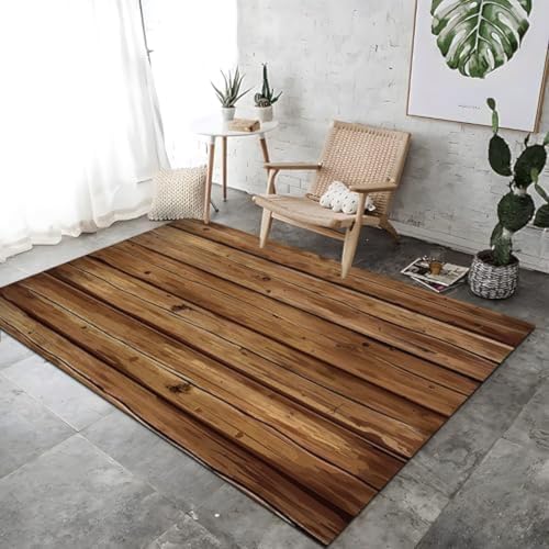 FASTLATE Flächen Teppiche Alte Und Zarte Holzkorn Teppich Wohnzimmer Bodenmatten Weiche Mit Niedrigem Stapel Teppich Brauner Maschine Waschmaschine Teppich Für Teppich Nachtbalkon Foyer Matte von FASTLATE