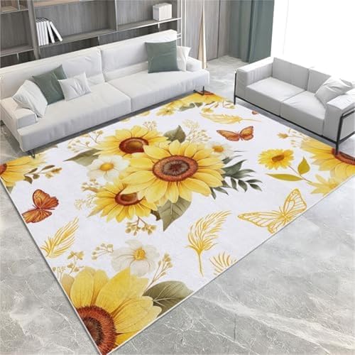 FASTLATE Gelbe Fläche Teppiche Sonnenblumenblumen Schmetterling Waschbar Teppich Nicht rutschfest, FASTLATE Gelbe Fläche Teppiche Sonnenblumenblumen Schmetterling Waschbar Teppich Nicht rutschfest, von FASTLATE