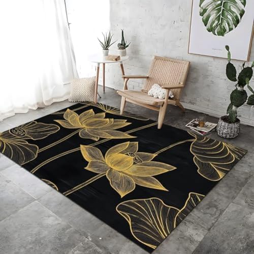 FASTLATE Goldener Faden Lotus Themenbereich Teppich Für WohnzimmerWeiche Schwarze Goldbodenmatte Gedruckt Großer Kurze Teppiche Der Waschmaschine Für Das Für Nicht - von FASTLATE