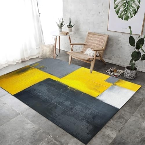 FASTLATE Grau Gelbe Einfache Abstrakte Farbblöcke Anti Shed Lounge Wohnzimmer Teppiche Maschin von FASTLATE