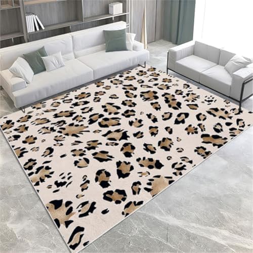 FASTLATE Leicht Beige Fläche Teppiche Tier Leopardenmuster Nicht rutschfeste Fläche Teppich Kurze Stapelbodenmatte Für Wohnzimmer Schlafzimmer Badezimmer Küche & Büro, von FASTLATE