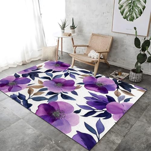 FASTLATE Navy Aquarell Blumen Druck Teppich Dekoration Lila Nicht-Schlupf-Fläche Teppich Boden Teppiche Waschbar Nicht Rutschernde Atmungsaktiv Für Schlafzimmer Hausdekoration, von FASTLATE