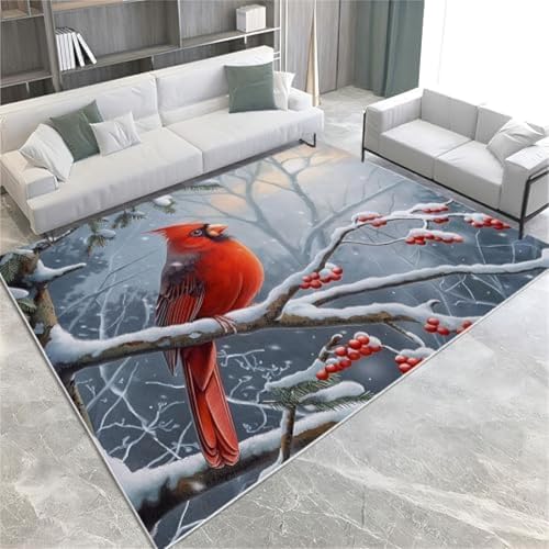 FASTLATE Schneesszene Fläche Teppiche Tier Kardinal Waschmaschine Teppich 180 X 240 cm Nicht Rutscher Akzent Teppich Für Wohnzimmer Schlafzimmer Home Office Küchendekoration Dekor,180 X 240 cm von FASTLATE