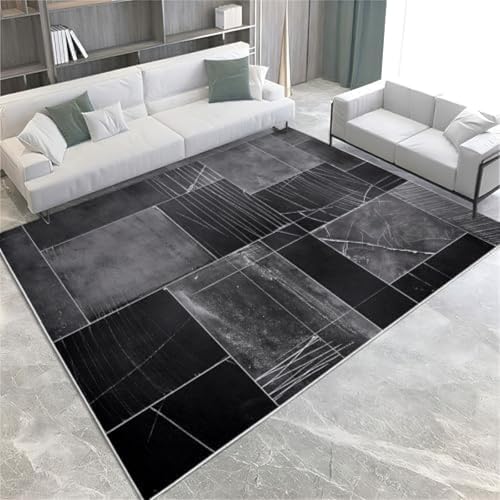 FASTLATE Schwarze Fläche Teppiche Geometrische Patchwork Grafikmaschine Waschbar Nicht rutschfeste Kurze Stapel-Fläche Teppich Für Wohnzimmer Schlafzimmer Hausdekoration Teppich, von FASTLATE