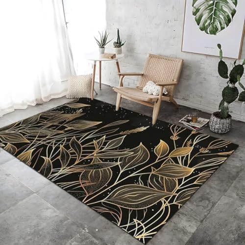 FASTLATE Teppich Fantasy Hand Gezogene Pflanzen Fläche Schwarzer Druck Nicht Rutscher Maschinenwaschbarer Weicher Touch Langlebiger Teppich Für Wohnzimmer von FASTLATE