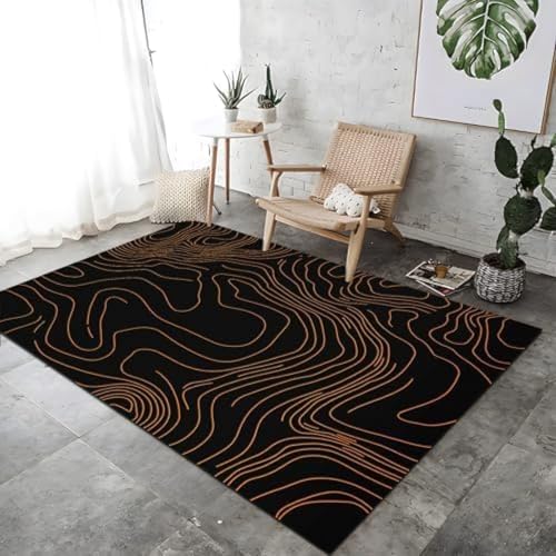 FASTLATE Teppich Topografische Linie Karte Drucken Wohnzimmer Teppich Dekoration Orange Und Schwarz Nicht Rutscher Boden Teppiche Waschbare Nicht Rutschende Atmungsaktive Für Wohnzimmer von FASTLATE