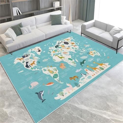 FASTLATE Teppiche World Animal Map Machine Waschbar Teppich Weich, von FASTLATE