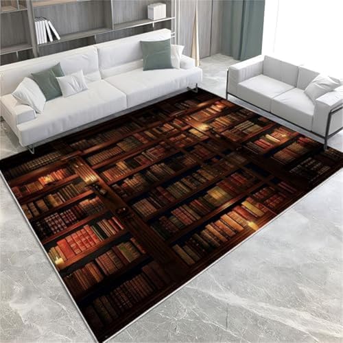 FASTLATE Vintage -Fläche Teppich Teppich Für Wohnzimmer Schlafzimmer Bücherregal Und Bücher Bodenmatte Gedrucktes Design Weicher Teppich, von FASTLATE