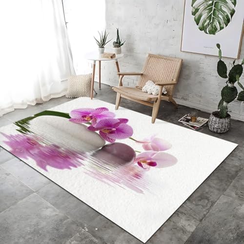 FASTLATE Wasser Orchidee Print Teppich Dekoration Lila Nicht-Rutsch-Fläche Teppich 140x200 cm Boden Teppiche Waschbar Nicht Rutschernde Atmungsaktiv Für Schlafzimmer Wohnheimdekoration, von FASTLATE