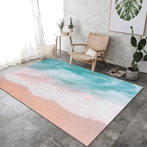 FASTLATE Waves Beach Illustration Themenbereich Teppich Für Wohnzimmer Weiche Hellblaue Bodenmatte Gedruckt Großer Kurzer Stapel -Waschmaschine Teppiche Für Esszimmer Nicht -Schuppen - von FASTLATE