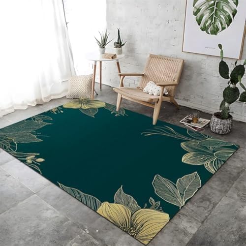 Fläche Teppich Waschbarer Teppiche Hand Gezogene Blumenblätter Rand Für Eingangseingangsfleckenfleckresistent Teppich Für Badezimmer Wäscherei Schlafzimmer Kinderzimmer Schlafzimmer Büro Blau Blau, von FASTLATE