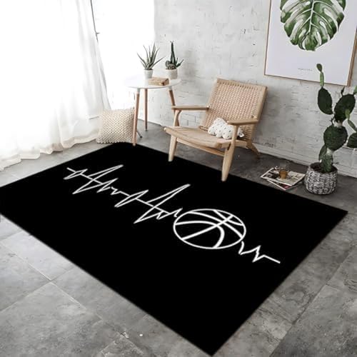 Heartbeat Line Basketball Fläche Teppiche Schwarz-Weiß-Druck Teppich Nicht rutschfeste Teppiche Atmungsaktiv, Heartbeat Line Basketball Fläche Teppiche Schwarz-Weiß-Druck Teppich Nicht rutschfeste Teppiche Atmungsaktiv, von FASTLATE