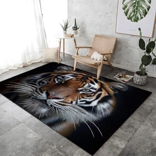 Hyper-realistische Tiger Porträt Druck Teppich Dekoration Farbenfrohe Nicht-Schlupf-Fläche Teppich Boden Teppiche Waschbare Nicht Rutschende Atmungsaktive Für Schlafzimmer Wohnheimdekoration, von FASTLATE