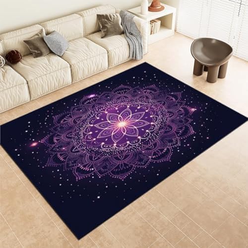 Lila; Fläche Teppiche Mandala Purpurblüte Maschine Waschbarer Nicht Rutscher Fläche Teppich Easy Care Short Stapel Teppich Für Wohnzimmer Schlafzimmer Esszimmer Büro & Kindergarten, Lila; Fläche Teppiche Mandala Purpurblüte Maschine Waschbarer Nicht Rutscher Fläche Teppich Easy Care Short Stapel Teppich Für Wohnzimmer Schlafzimmer Esszimmer Büro & Kindergarten, von FASTLATE