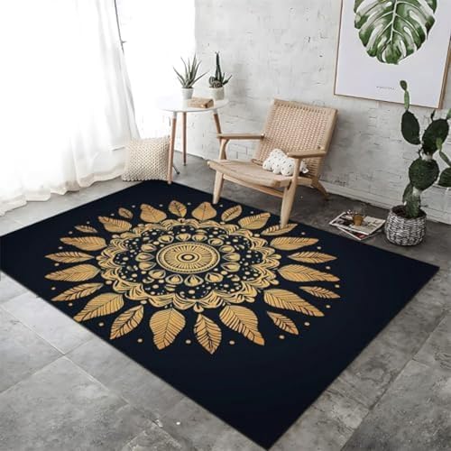 Minimalistische Mandala -Linien Nicht -Schlupfteppich Verblassen Resistent, Färbt Resistent Waschbarer Teppich Weicher Kurzer Haufen Für Schlafzimmer Kinderzimmer Esszimmer Küche Schwarz Gold, von FASTLATE