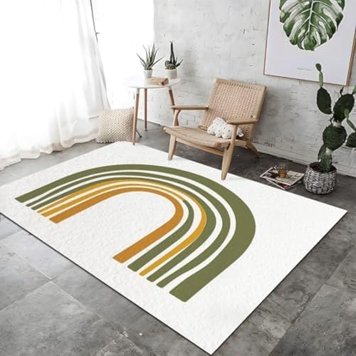 Minimalistische Regenbogenbogenabdruck Teppich Dekoration Olivengrün Nicht Rutschfeiner Teppich Boden Teppiche Waschbare Nicht Rutschende Atmungsaktive Für Schlafzimmer Wohnheimdekoration, von FASTLATE