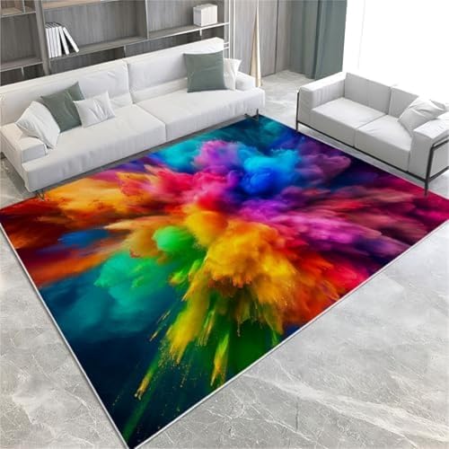 Regenbogenfarben Fläche Teppiche Graffiti Farbe Explosion Maschine Waschbar Kurzer Pfahlbereich Teppich 60 X 90 cm Nicht Rutschfrost,60 X 90 cm von FASTLATE
