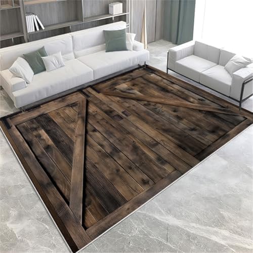 Retro-Fläche Teppiche Holz Getreide Scheunentür Waschbarer Plüsch & Flauschiger Kurzer Stapelbodenmatte 60 X 90 cm Für Schlafzimmer Esszimmer & Lounges,60 X 90 cm von FASTLATE