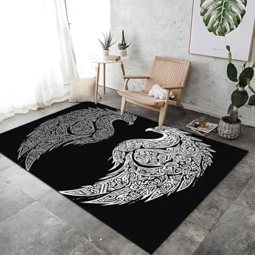Skandinavische Flügel Druck Teppich Dekoration Schwarz-Weiß-Rutsch-Fläche Teppich 140x200 cm Boden Teppiche Waschbare Nicht Rutschende Atmungsaktive Für Schlafzimmer Hausdekoration, Skandinavische Flügel Druck Teppich Dekoration Schwarz-Weiß-Rutsch-Fläche Teppich 140x200 cm Boden Teppiche Waschbare Nicht Rutschende Atmungsaktive Für Schlafzimmer Hausdekoration, von FASTLATE