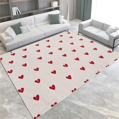 Teppiche Der Creme Fläche Rote Liebe Herzmaschine Waschbarer Nicht Rutscher Kurzer Pfahl Teppich 80 X 150 cm Für Wohnzimmer Schlafzimmer Wohnkultur Teppich,80 X 150 cm von FASTLATE
