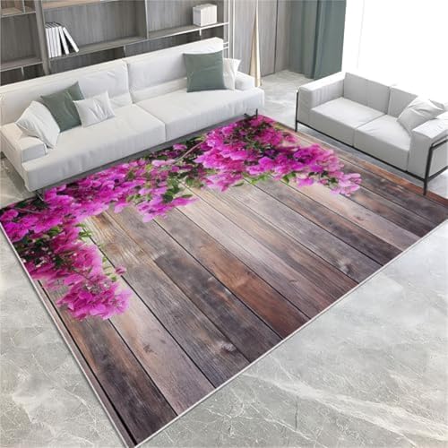 Vintage Woodgrain Waschable Den Teppichen Purpur Kudzu Blütenfläche Teppich Für Wohnzimmer Weiche Kunstkurzpilzteppichmatte Langlebig Genug Faltbar Auf Dem Schlafzimmer Esszimmer, von FASTLATE
