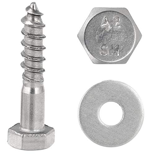 FASTON® Sechskant Holzschrauben mit Große Unterlegscheiben M8x45 Edelstahl A2 V2A (10 Stück) Holzbauschrauben Schlüsselschrauben Scheibe Beilagscheiben DIN 571 / DIN 9021 von FASTON