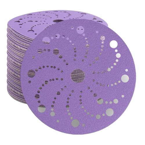 15,2 cm Mehrloch-Schleifscheiben, Körnung 120, violett, Keramik-Schleifscheibe, Klettverschluss, 36 Stück, staubfreies Schleifpapier für Auto, Metall, Holz 15,2 cm Mehrloch-Schleifscheiben, Körnung 120, violett, Keramik-Schleifscheibe, Klettverschluss, 36 Stück, staubfreies Schleifpapier für Auto, Metall, Holz von FASTPLUS