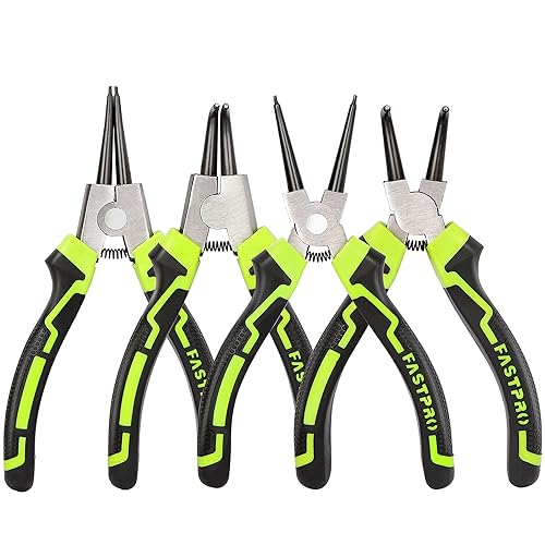 FASTPRO 4-teiliges Sprengringzangen-Set, 17,8 cm, Innen-/Außen-Sicherungsringzangen-Set mit gerade/gebogener Backe, strapazierfähig für Ringentferner-Halterung von FASTPRO