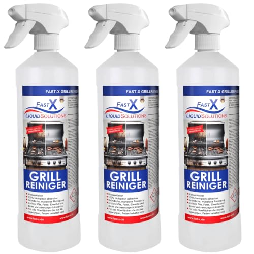 FASTX LIQUIDSOLUTIONS Grillmeister 3x1000ml Grillreiniger Spray – Kraftvolle Reinigung für Alle Grilltypen (3x1 Liter Spray) von FASTX LIQUIDSOLUTIONS