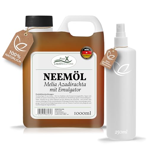 Neemöl Fertigmischung mit Emulgator – 1 Liter + 250ml Spritzflasche – Natürlicher Pflanzenschutz und Pflege von FASTX LIQUIDSOLUTIONS