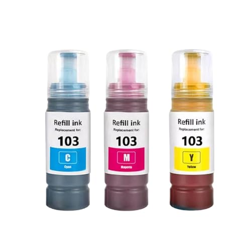 FASURDVA 103 Farbstofftinten -Nachfüllfunktion kompatibel mit L1110 L3100 L3110 L3111 L3116 L3150 L3151 L3156 L3160 5190 Druckermodelle(1C-1M-1Y) von FASURDVA