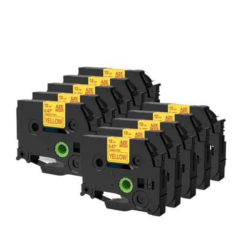 FASURDVA 10pk 12mm laminiertes Etikett 231 Schwarz auf Weiß kompatibel mit Etikettenherstellern wie PTH110 PTD210 PTH200 und E1000PRO D210S(10PK Red on Yellow) von FASURDVA
