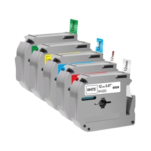 FASURDVA 5 10pcs 12mm Labelbandkapitibel mit MK231 MK-231 MK-131 431 631 Modelle funktioniert mit Etikettendrucker PT-70 PT-80(5PK 5Mixed Colors) von FASURDVA