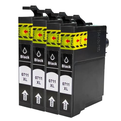 FASURDVA Tintenpatronen -kompatibel mit Stylus SX110 SX215 SX218 SX400 SX405 SX410 SX415 SX510W SX515W DX7400 Drucker T0711(4PCS Black) von FASURDVA