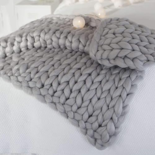 Grobstrick Decke, Kuschelig Warm Strickdecke Mischwurf, Handgefertigt Gewichtet Wolldecke Gestrickt Decke Werfen, für Sofa Bett Sessel Garten (Color : Light Grey, Size : 120 * 180cm) von FASXZVM