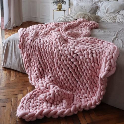 Grobstrick Decke, Kuschelig Warm Strickdecke Mischwurf, Handgefertigt Gewichtet Wolldecke Gestrickt Decke Werfen, für Sofa Bett Sessel Garten (Color : Pink, Size : 60 * 80cm) von FASXZVM