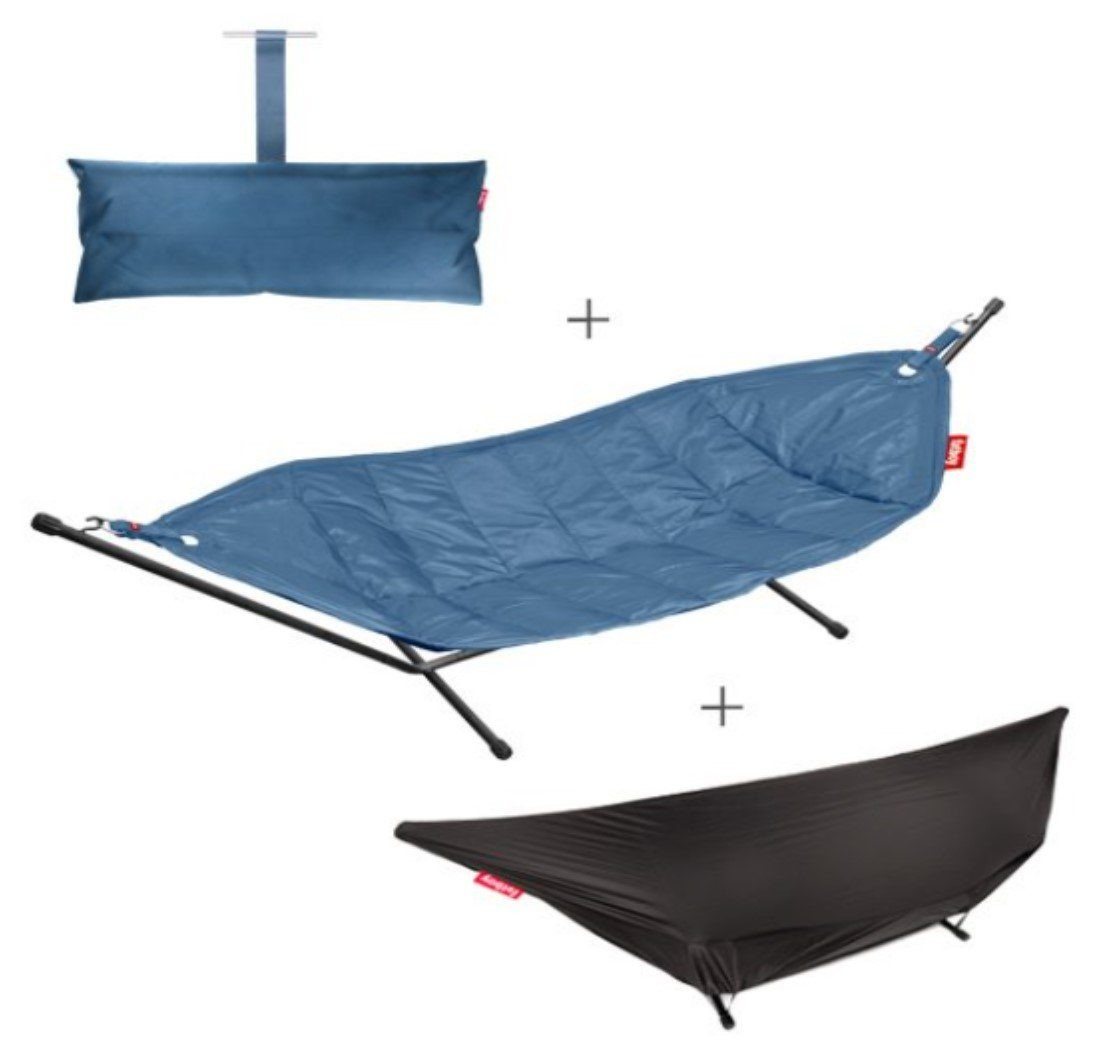 FATBOY Hängematte Headdemock Deluxe Hängematte mit Gestell, Hellblau, Garten & Terrasse (Robustes Material, Sonnenliege, Komplettes Set), inkl. Matte Gestell Kissen Cover, max 150kg, 280x140cm, Indoor Outdoor von FATBOY