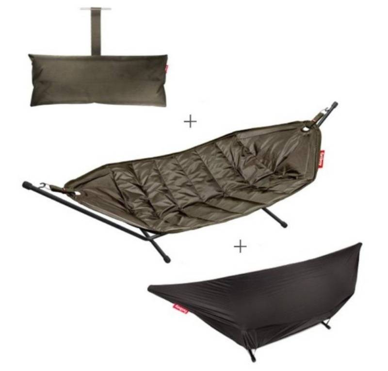 FATBOY Hängematte Headdemock Deluxe Hängematte mit Gestell, Taupe, Garten & Terrasse (Robustes Material, Sonnenliege, Komplettes Set), inkl. Matte Gestell Kissen Cover, max 150kg, 280x140cm, Indoor Outdoor von FATBOY