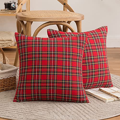 FATCAT 2er Set Schottischen Dekorative Kissenbezug Kissenhülle, RedTartan-Check-Kissenbezüge mit Verstecktem Reißverschluss, für Sofa Schlafzimmer Wohnzimmer Auto 45x45cm, Kleine Textur von FATCAT