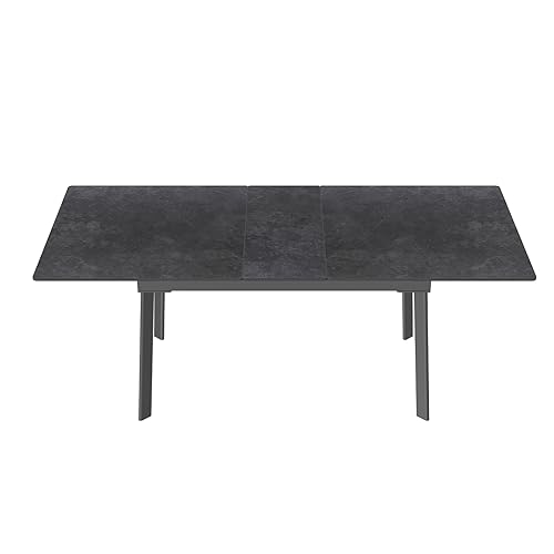 FATIVO Esstisch ausziehbar Marmor Küchentisch schwarz, Skandinavisch Esszimmertisch 150-180 cm für 6-8 Personen massiv Ausziehtisch mit Schwarze Metallgestell 180x85 cm für Esszimmer Küchen von FATIVO