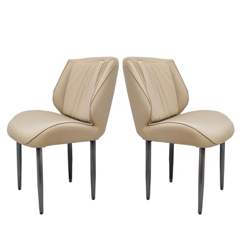 FATIVO Esszimmerstühle Leder 2er Set, Hellbraun Küchenstuhl ohne Armlehne Stühle für Esstisch modern gepolsterter Design Essstühle Set aus Luxus Stühle Belastbar 150kg für Esszimmer Restaurant Cafe von FATIVO