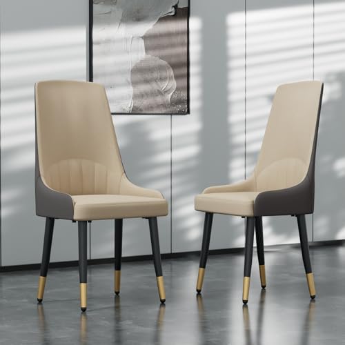 FATIVO Esszimmerstühle Leder 2er Set, Küchenstühle Hohe Rückenlehne aus Luxus Kunstleder丨Wohnzimmerstühle belastbar 150kg bequemer Polsterstuhl Essstühle für Esszimmer Restaurant Cafe Beige von FATIVO