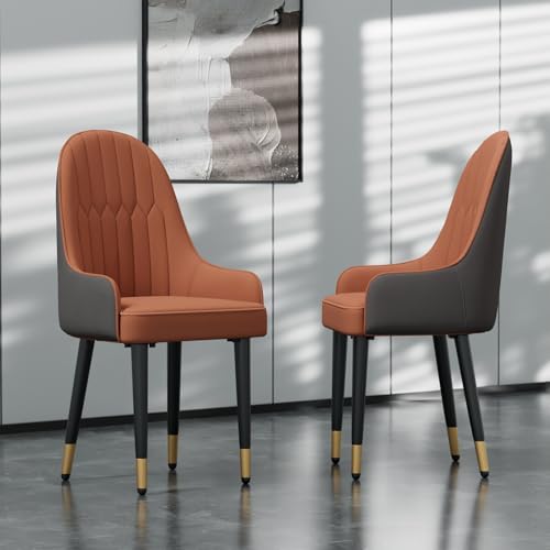 FATIVO Esszimmerstühle 2er Set Leder Küchenstuhl mit Armlehne, Stühle für Esstisch modern Essstühle, gepolsterter Design Esstisch Sessel Leder, Polsterstuhl Esszimmer Wohnzimmer belastbar 150kg Orange von FATIVO
