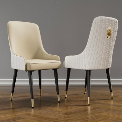 FATIVO Esszimmerstuhl Leder 2er Set Nordischer, luxuriös Küchenstühle aus bequemem Leder - Modern Wohnzimmerstuhl bis 150 kg belastbar mit Gepolsterten Metallbeinen Rückenlehne für Restaurant, Beige von FATIVO